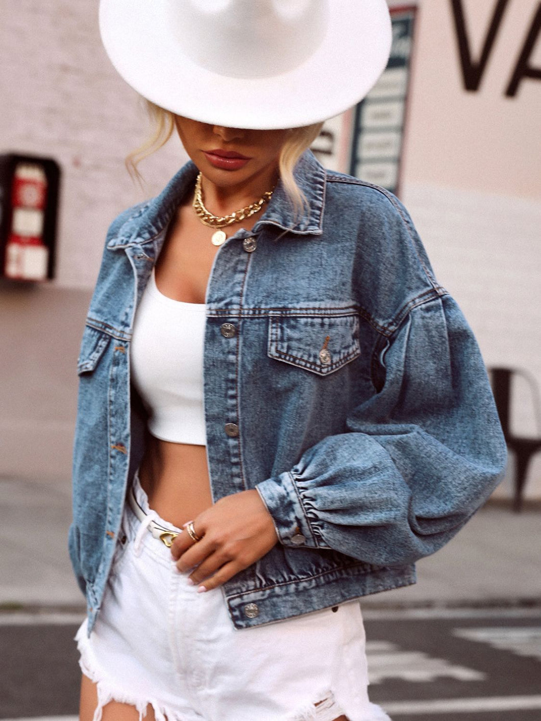 Collared Denim Top