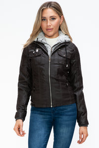 Faux Multi-Pocket Jacket with Hood