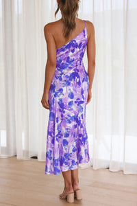 Sassy Purple Printed Single Shoulder Dress