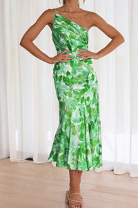 Sassy Green Printed Single Shoulder Dress