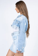 Load image into Gallery viewer, Distressed Denim Jacket with Frayed Hem
