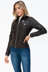 Faux Multi-Pocket Jacket with Hood