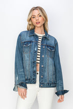Load image into Gallery viewer, Full Size Distressed Denim Jacket
