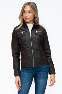 Faux Multi-Pocket Jacket with Hood