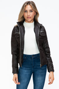 Faux Multi-Pocket Jacket with Hood