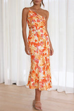Load image into Gallery viewer, Sassy Orange Printed Single Shoulder Dress
