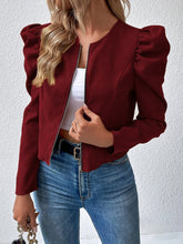 Load image into Gallery viewer, Zip Up Puff Sleeve Jacket
