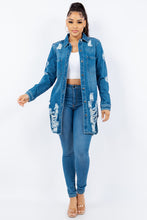 Load image into Gallery viewer, Distressed Long Sleeve Denim Jacket
