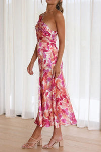 Sassy Pink Printed Single Shoulder Dress