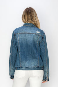 Full Size Distressed Denim Jacket