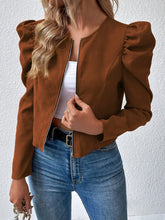 Load image into Gallery viewer, Zip Up Puff Sleeve Jacket
