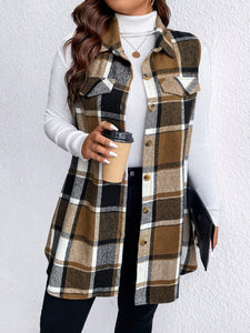 Sassy Pocketed Plaid Button Vest
