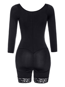 Full Size Zip Up Lace Long Sleeve Shapewear