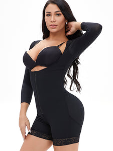 Full Size Zip Up Lace Long Sleeve Shapewear