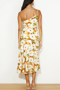 Sassy Gold Printed Single Shoulder Dress
