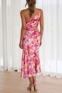 Sassy Pink Printed Single Shoulder Dress