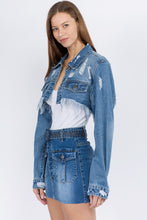 Load image into Gallery viewer, Distressed Denim Jacket with Frayed Hem
