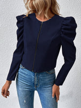 Load image into Gallery viewer, Zip Up Puff Sleeve Jacket
