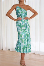 Load image into Gallery viewer, Sassy Teal Printed Single Shoulder Dress
