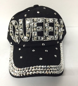 QUEEN" Rhinestone Black Cap Hat