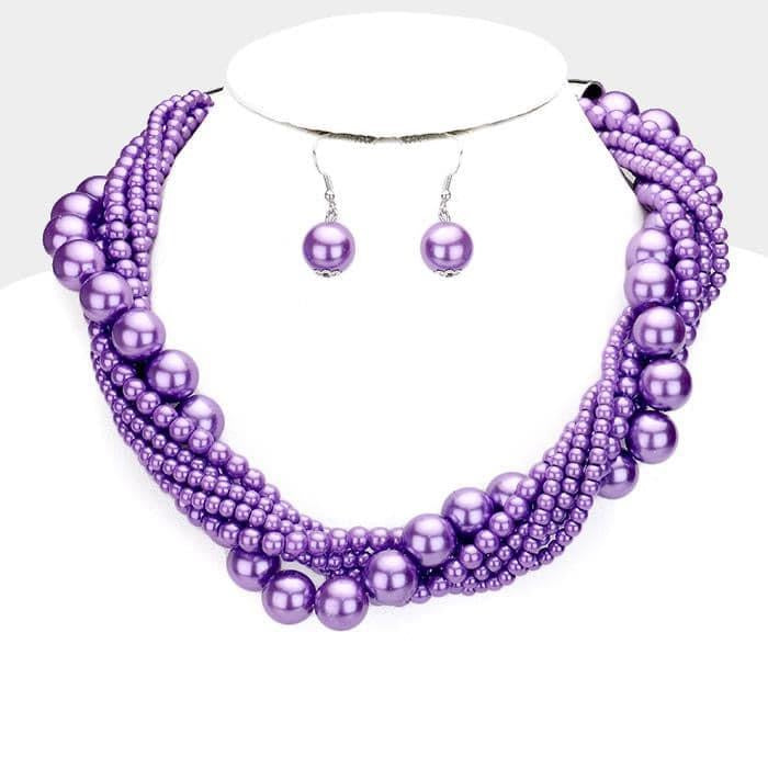 Lavender Purple Twisted Pearl Necklace
