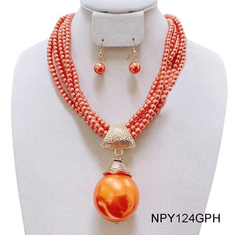 Orange Pearl Necklace with Large Pearl Ball