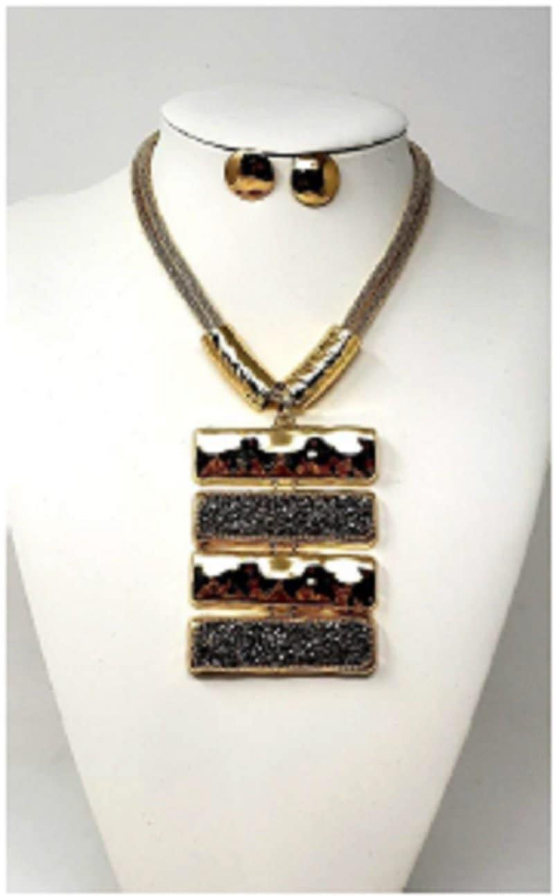 Gold & Black Rectangular Necklace