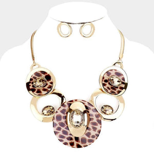 Brown Leopard Print Stone Fashion Statement Necklace