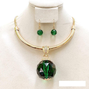 Green & Gold Crystal Ball Necklace