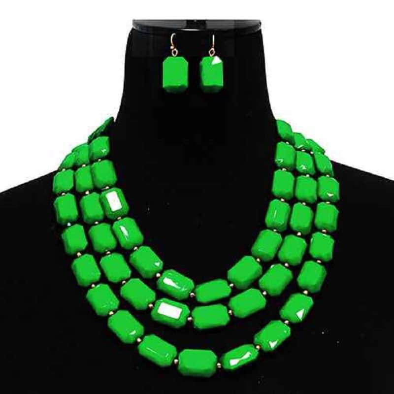 Green Rectangular Bead Necklace