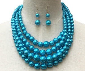 Teal Blue 5 Layer Pearl Necklace