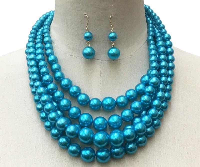 Teal Blue 5 Layer Pearl Necklace