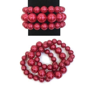 Red Pearl Beaded Stretch Bracelet
