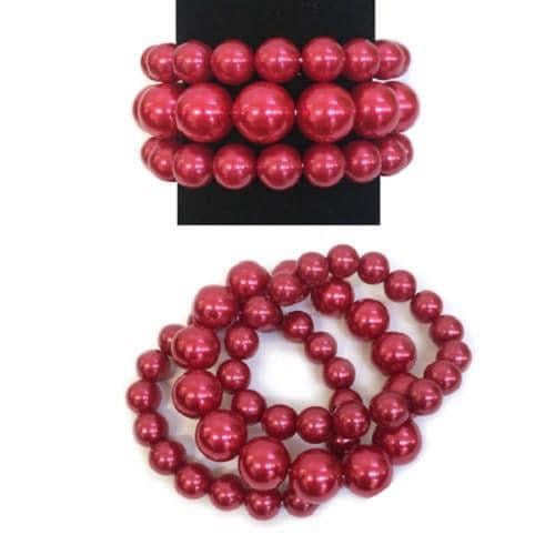 Red Pearl Beaded Stretch Bracelet