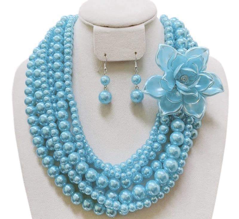 Aqua Blue Pearl Necklace