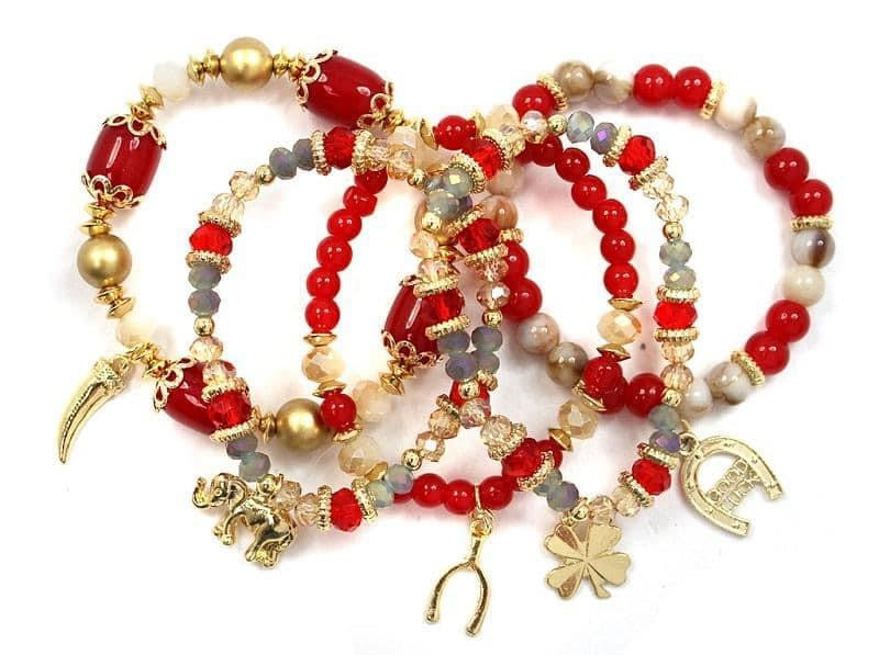 5 Layer Gold and Red Beaded Elephant Sorority
