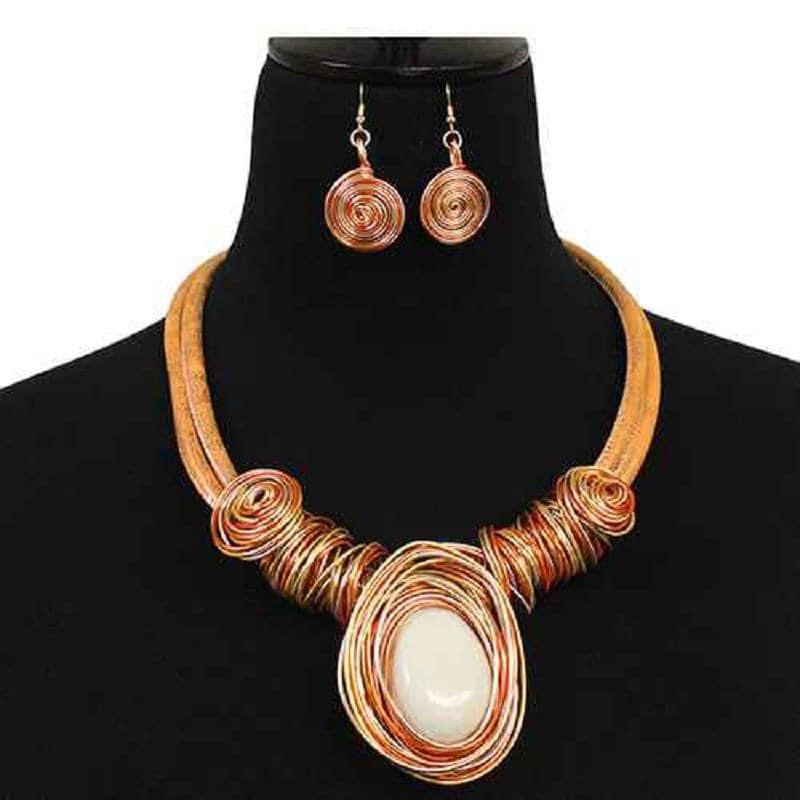 Leather Orange Metal Coil Necklace