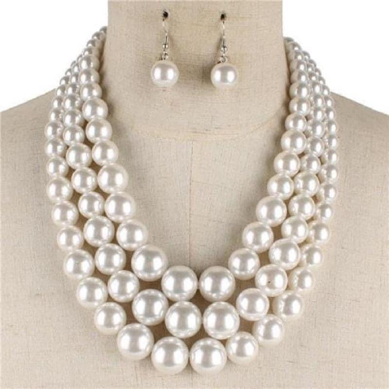3 Layer White Pearl Necklace