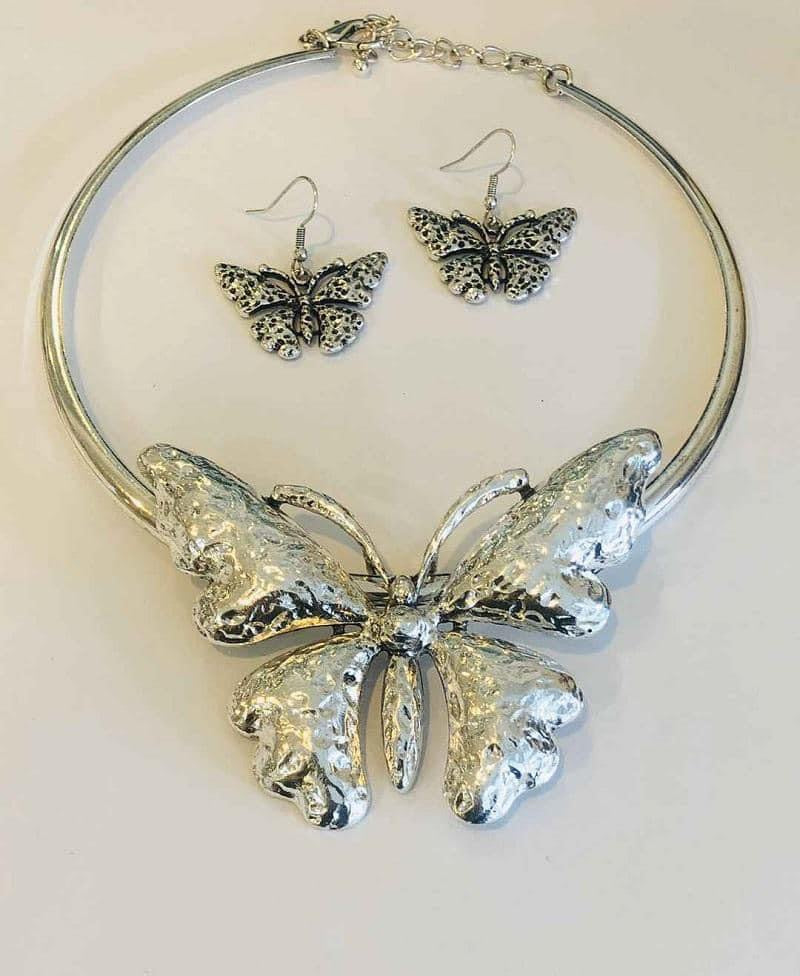 Silver Choker Butterfly Necklace