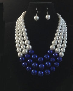 Sorority Blue & White Pearl Set