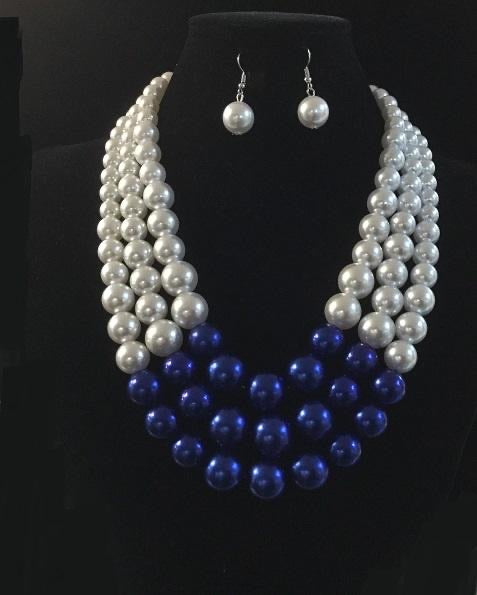 Sorority Blue & White Pearl Set