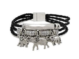 Sorority Black Leather Elephant Bracelet