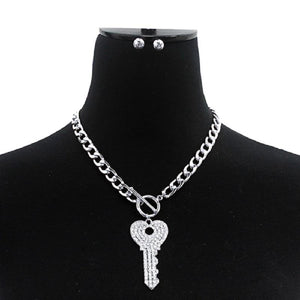 Silver Heart Sharp Key Charm Toggle Necklace