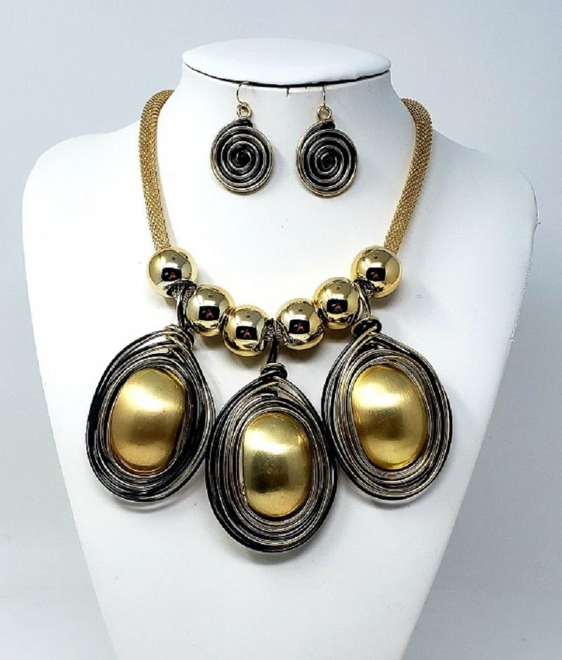 Gold & Black Swirl Metal Coil Necklace