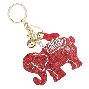Sorority Red Rhinestone Elephant Tassel Keychain