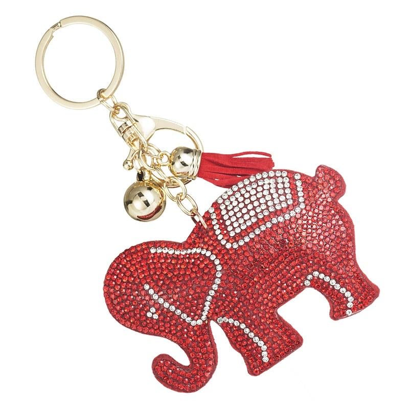 Sorority Red Rhinestone Elephant Tassel Keychain