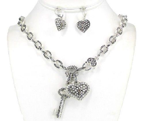 Silver Heart & Ket Lock Charm Necklace