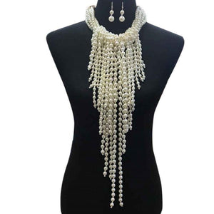 Cream Pearl Beaded Fringe Fashion Necklace