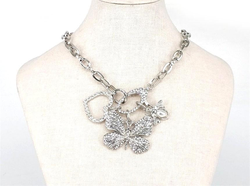 Silver Butterfly Heart Necklace